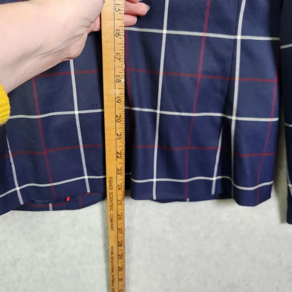 NEW Tommy Hilfiger Blazer Sz 2 Womens Navy Blue Plaid Academia Preppy Old Money - Picture 15 of 16